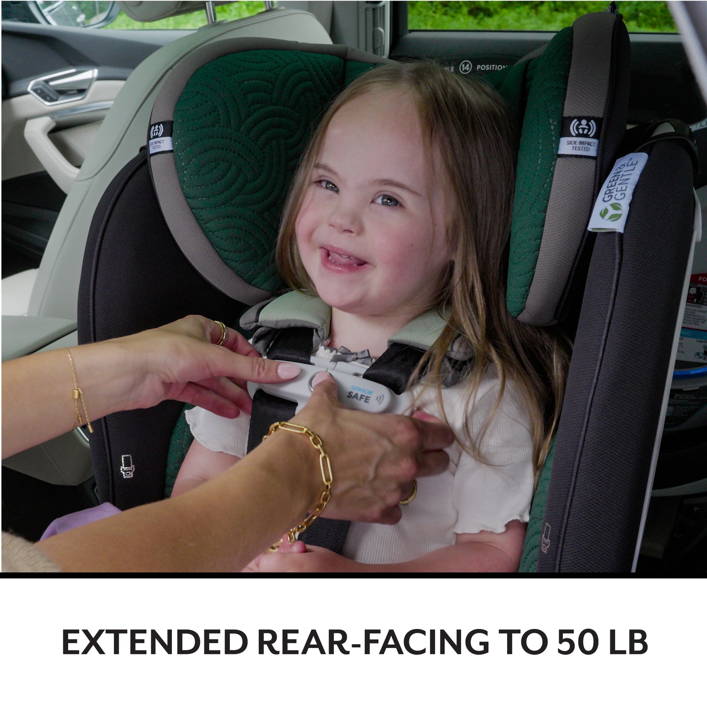Evenflo - Limited Edition Revolve360 Extend All-in-One Rotational Car Seat with Green & Gentle Fabric - Champagne